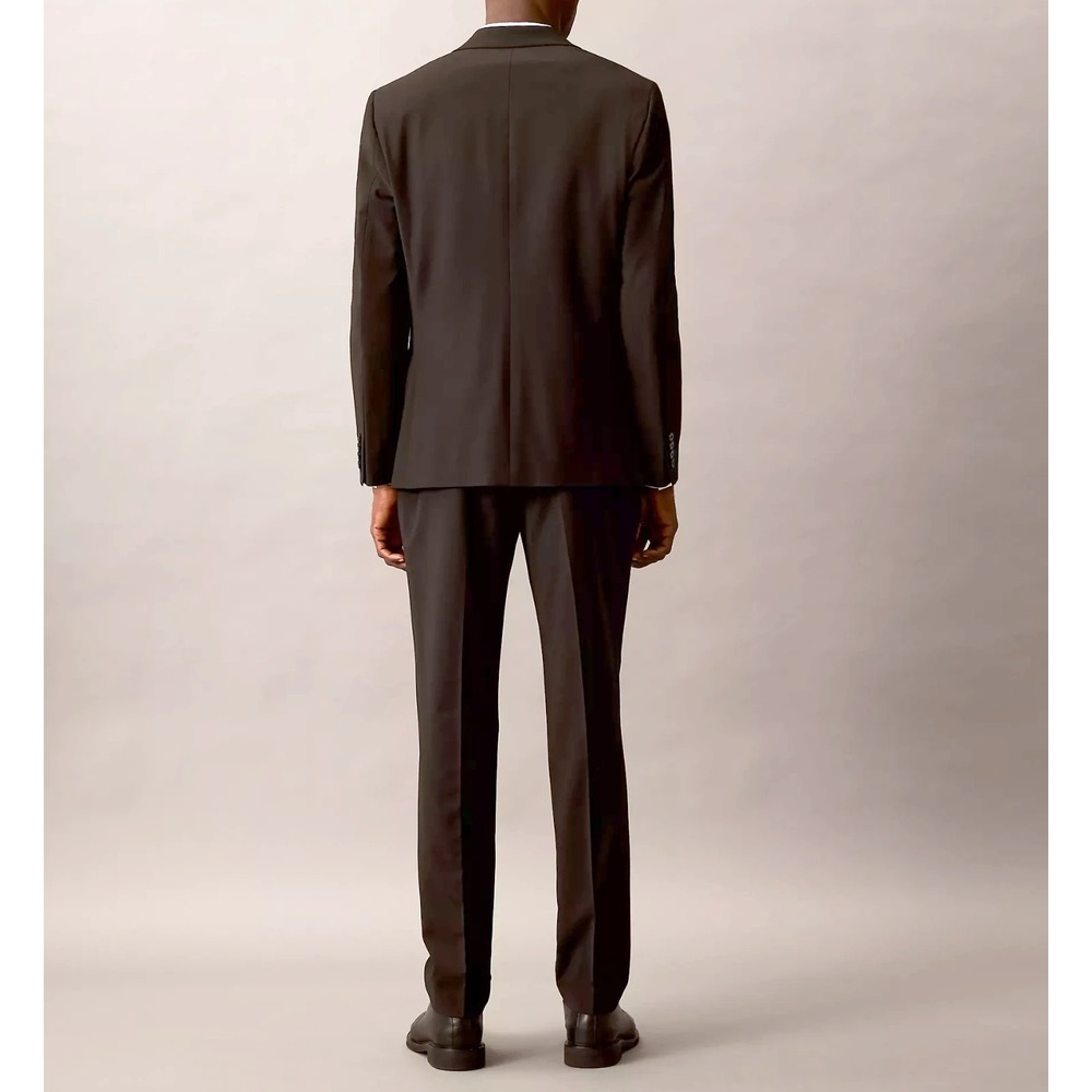 Calvin Klein Mens Slim fit 2-pc Suit Jacket 38R Pants 31W 32L Black Solid Wool - Picture 5 of 16